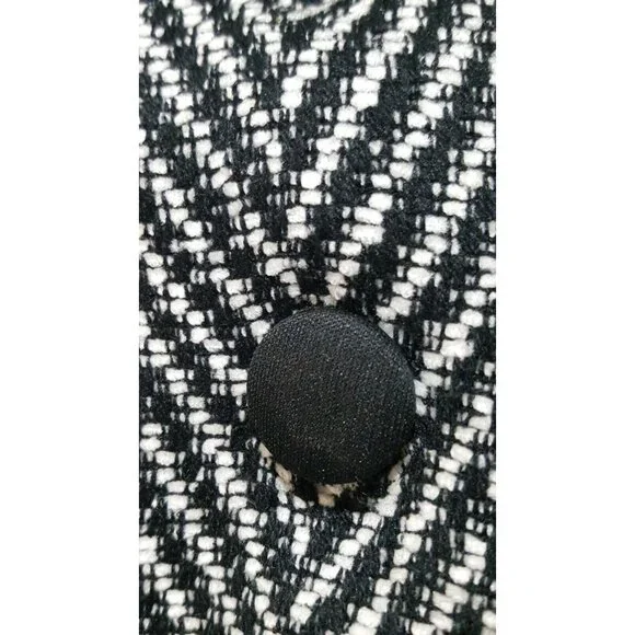 Vintage 90s Skirt Suit Leslie Fay 12 Black Chevron Long Sleeve Faux Leather Trim - Picture 5 of 10